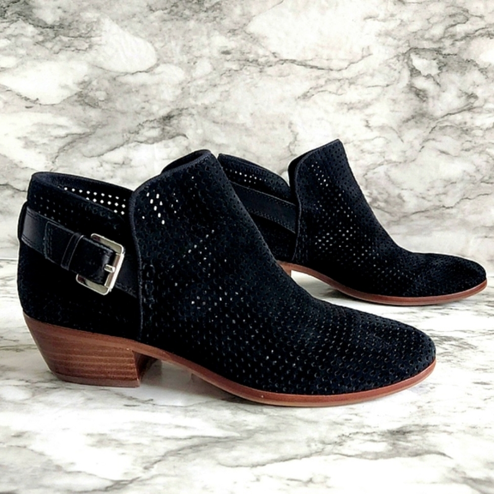 Sam Edelman Black Suede Leather Perforated Ankle Boots With Silver Buckle, Sz 7 - Picture 14 of 14